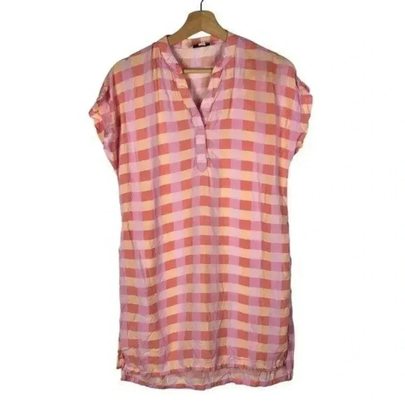 Free Assembly Pink & Orange Plaid Caftan Short Sleeve Mini Dress L - Picture 4 of 8